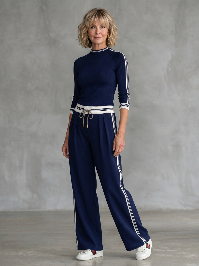 EIRLYS | Long-sleeve fitted top with wide-leg drawstring pants