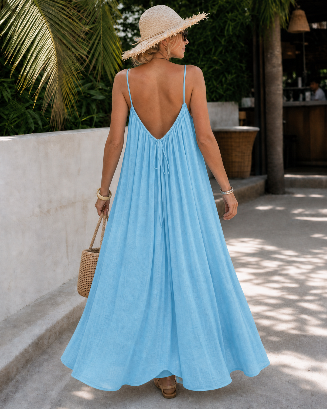 AMENER | Strappy midi dress with gathered neckline