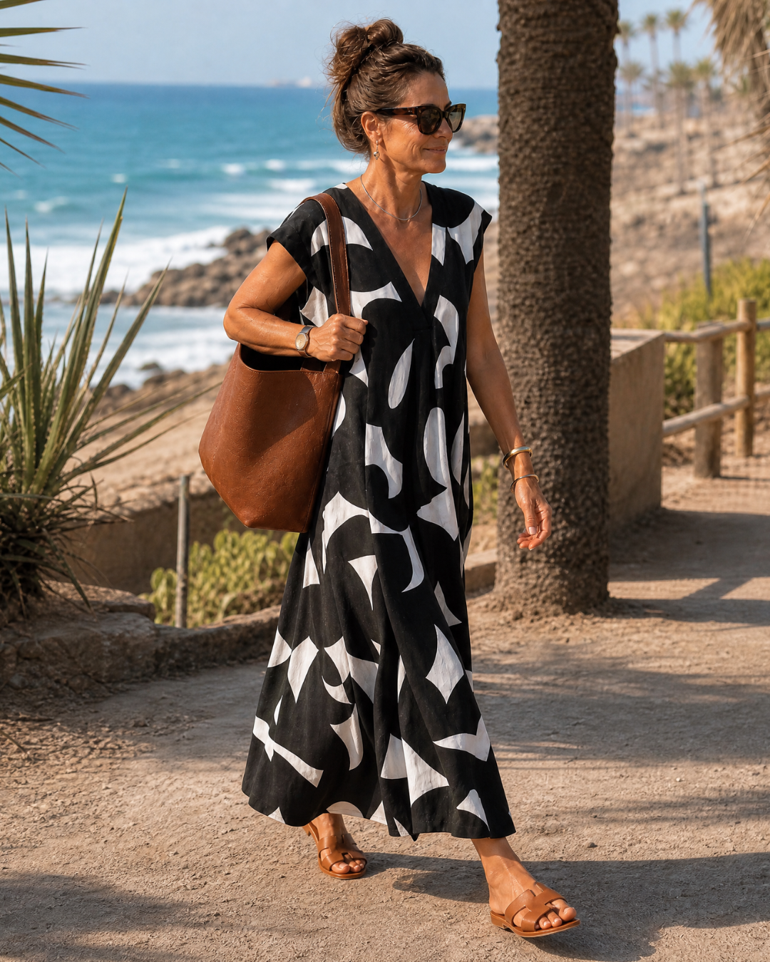 VERAIN | V-neck midi dress with abstract print