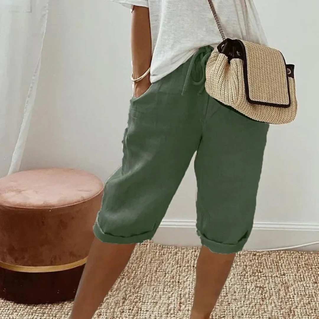 FENLEY | Linen capri shorts with drawstring waist