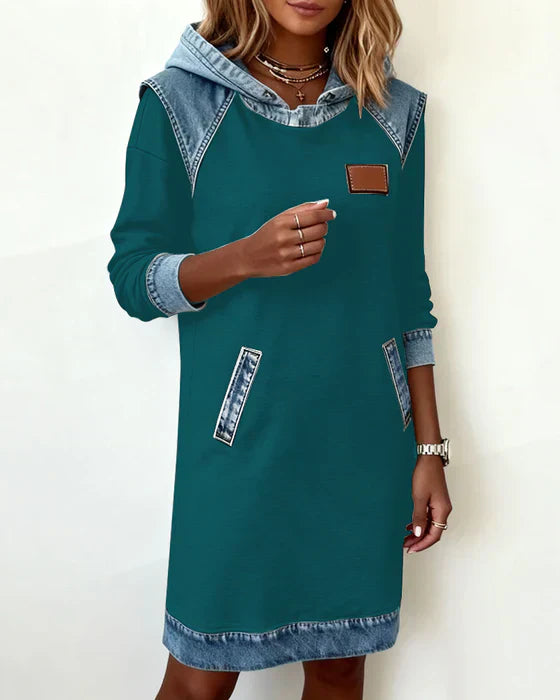 ALEXA | Long-sleeve hooded dress with contrast cuffs