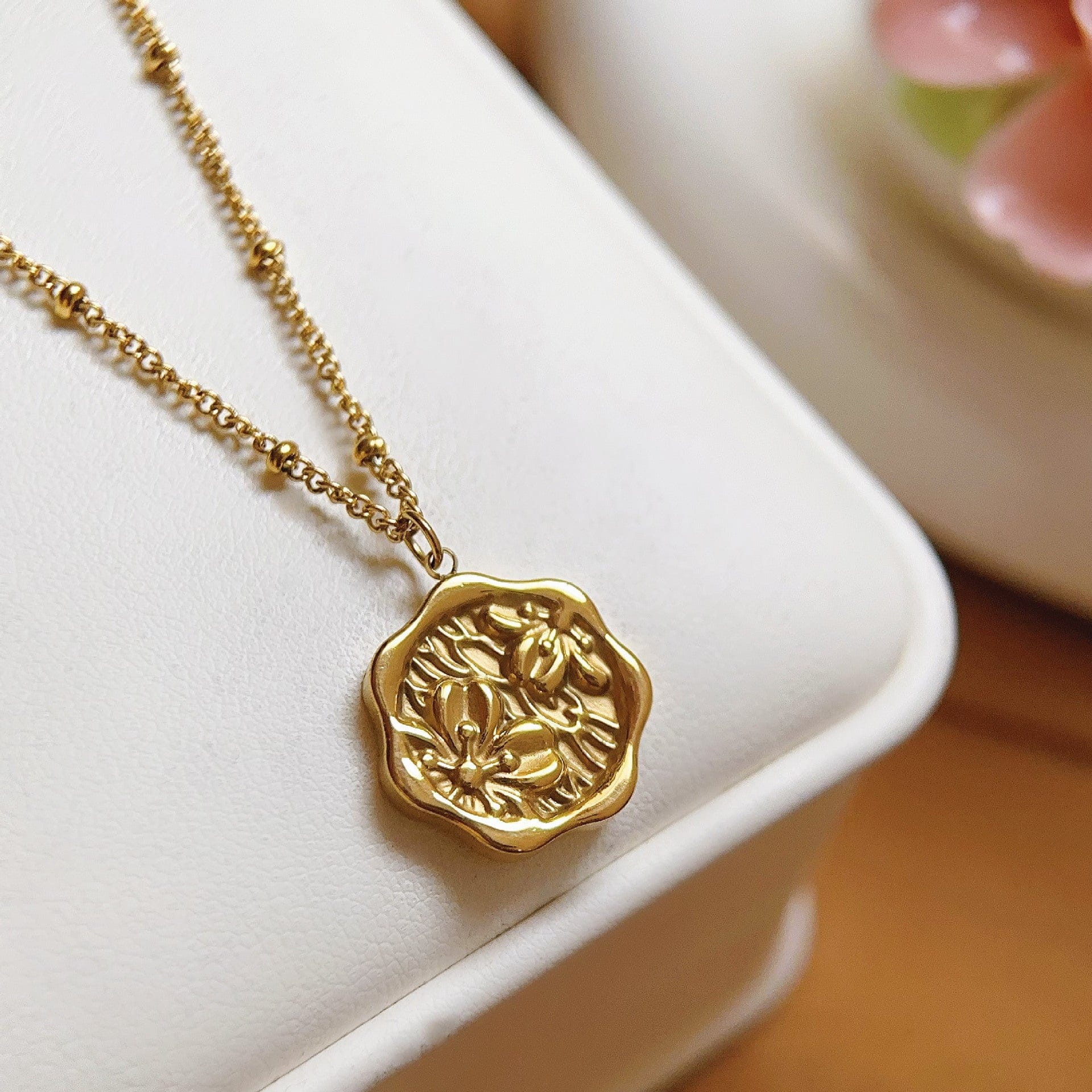 LILY | Gold floral coin pendant necklace