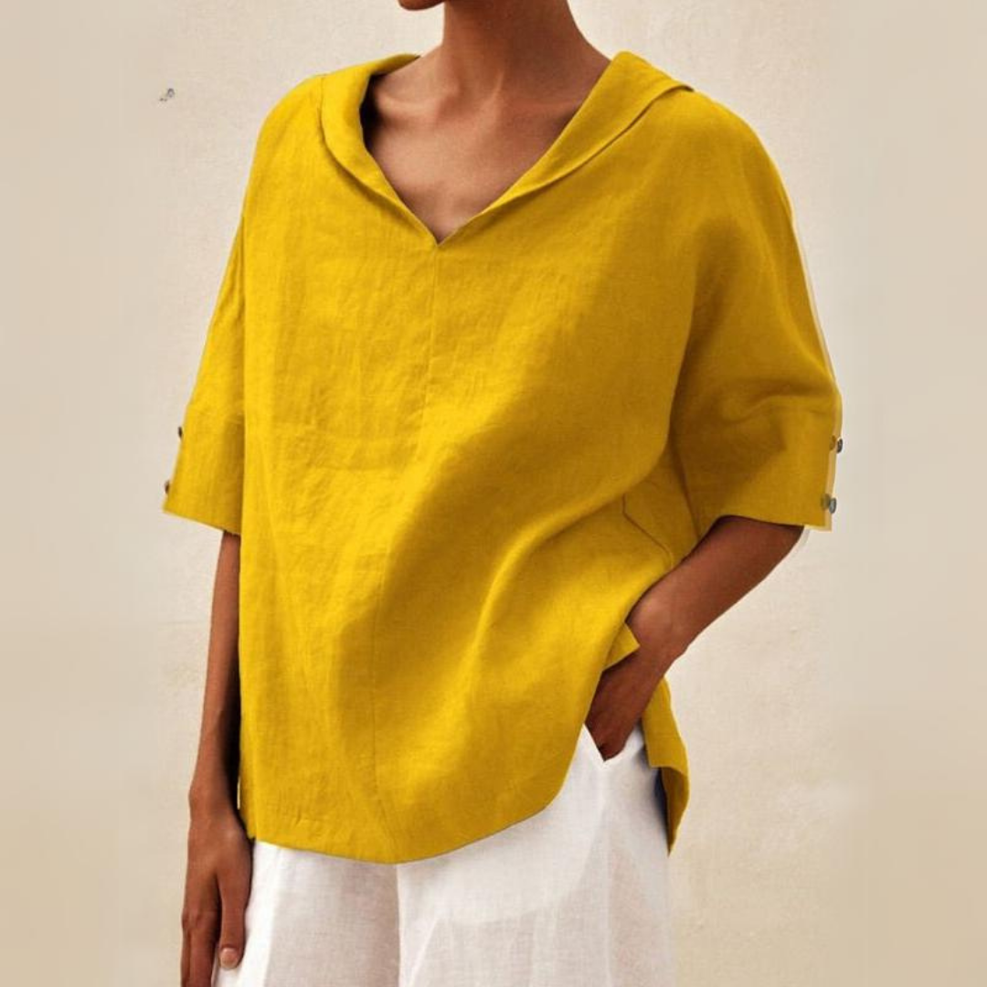 RENEE | Relaxed V-neck linen shirt with half sleeves