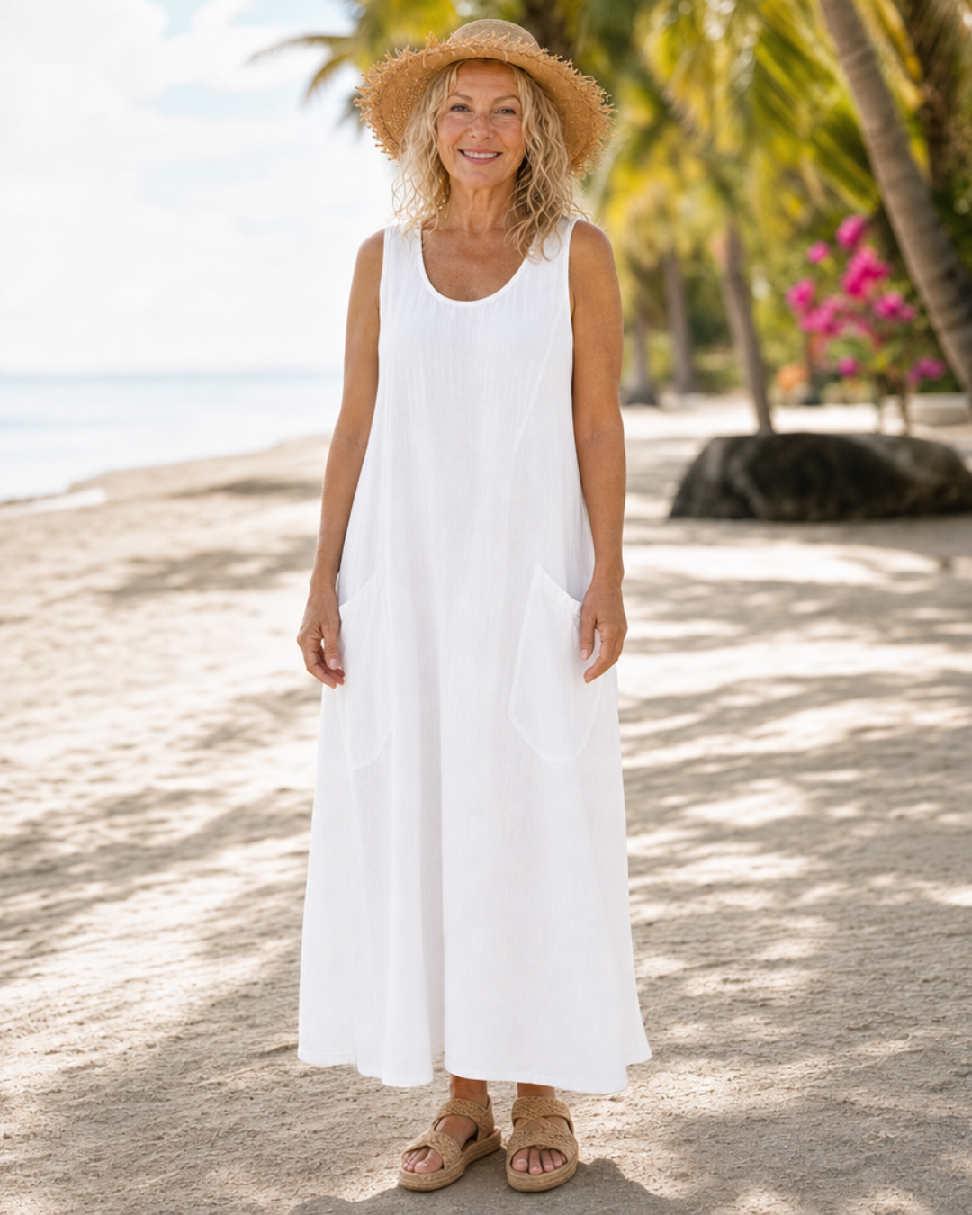 ZEMRINA | Round-neck sleeveless midi dress with pockets