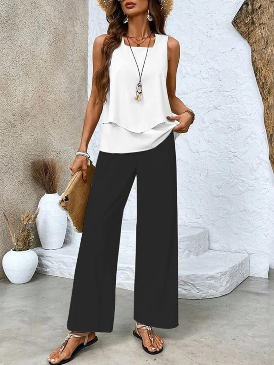 NORA | Short-sleeve set with square neckline