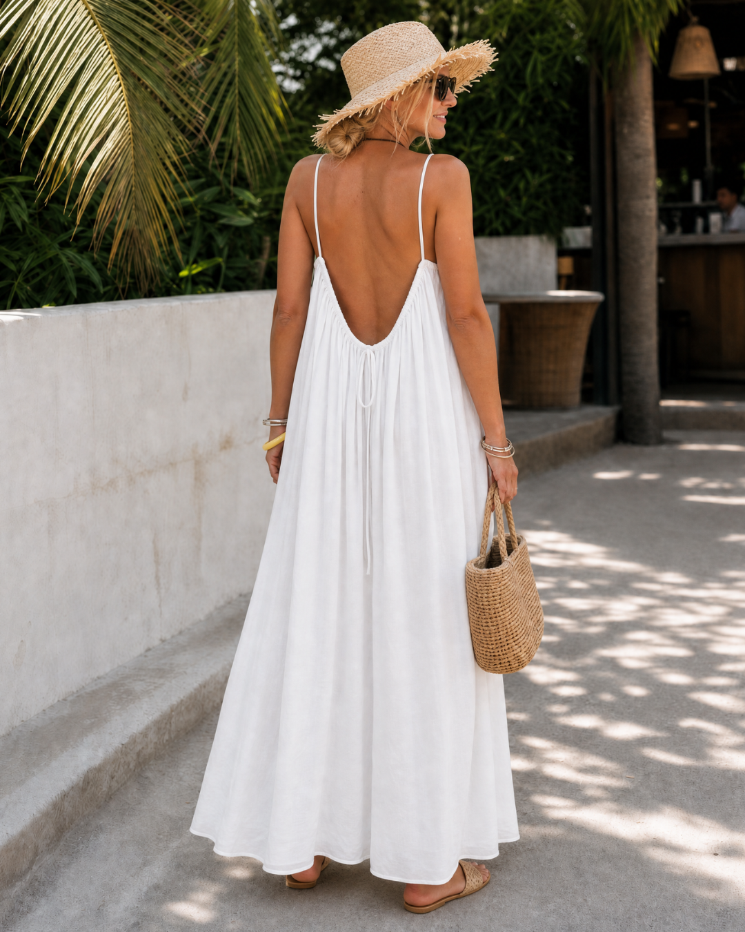 AMENER | Strappy midi dress with gathered neckline
