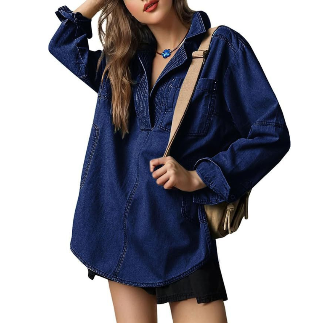 EMILIA | V-neck tunic top with button-up front