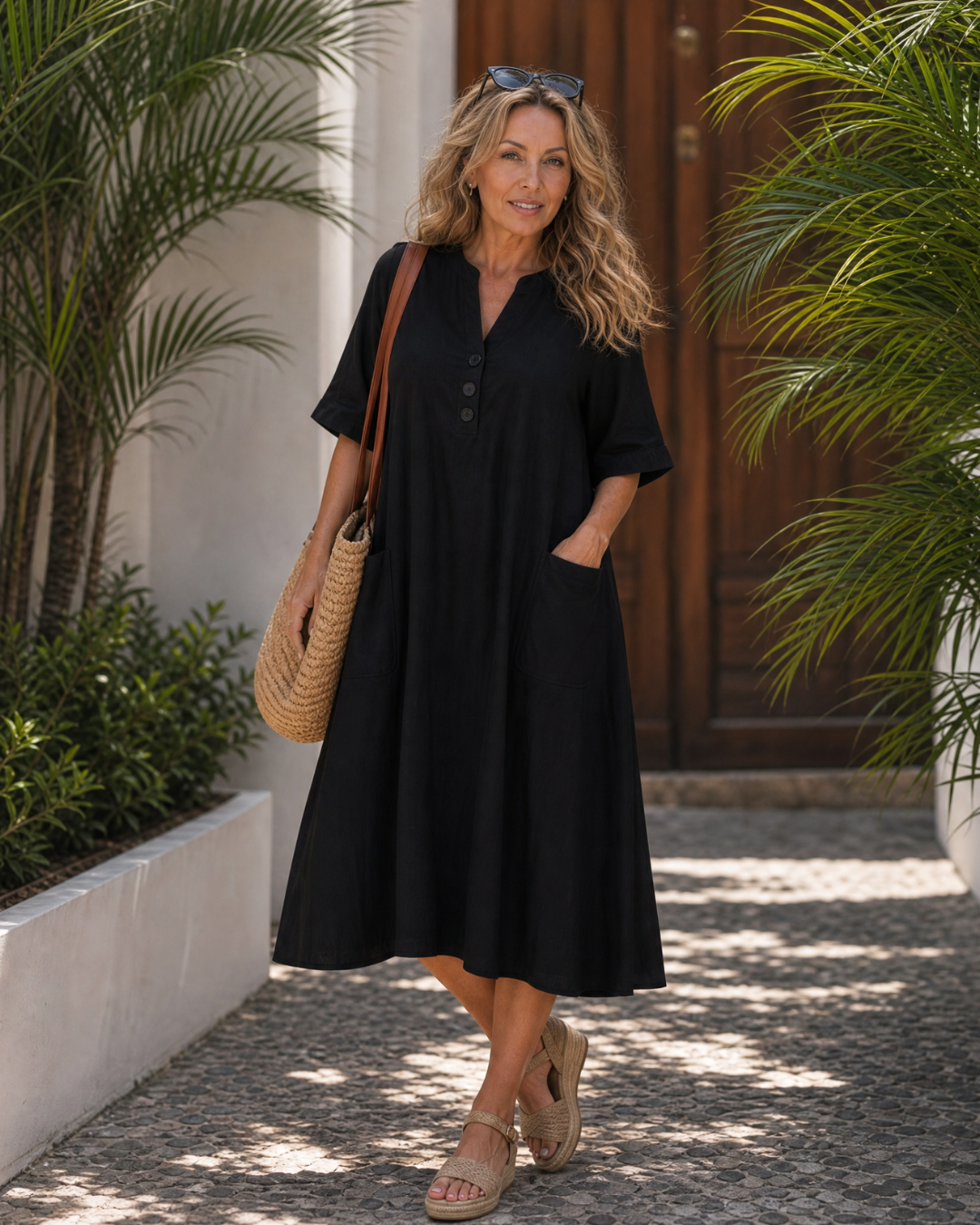 LUMAR | Stand-collar midi dress with button front