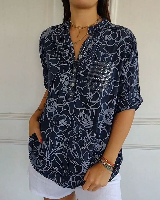 AVERY | Floral blouse with chest pocket