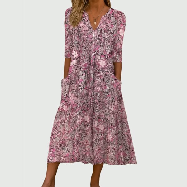 EVELYN | Midi dress with V-neck and pockets
