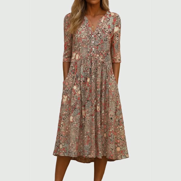 EVELYN | Midi dress with V-neck and pockets