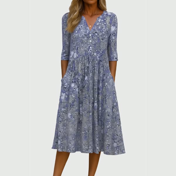 EVELYN | Midi dress with V-neck and pockets
