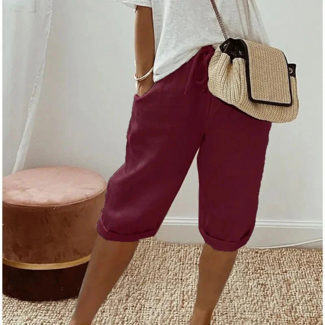 FENLEY | Linen capri shorts with drawstring waist