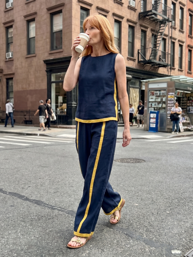 INARA | Sleeveless top with contrast-trim wide-leg pants