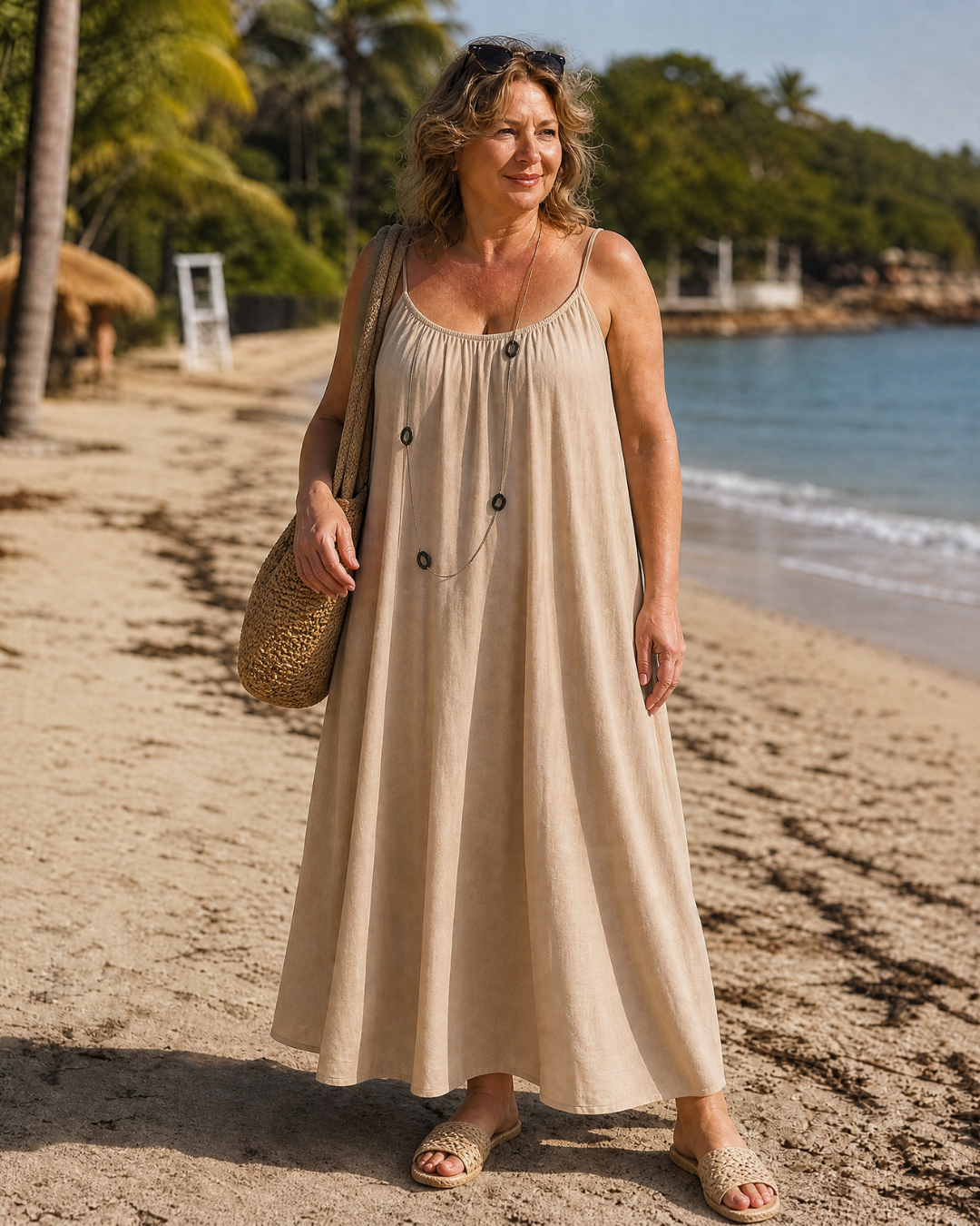 AMENER | Strappy midi dress with gathered neckline