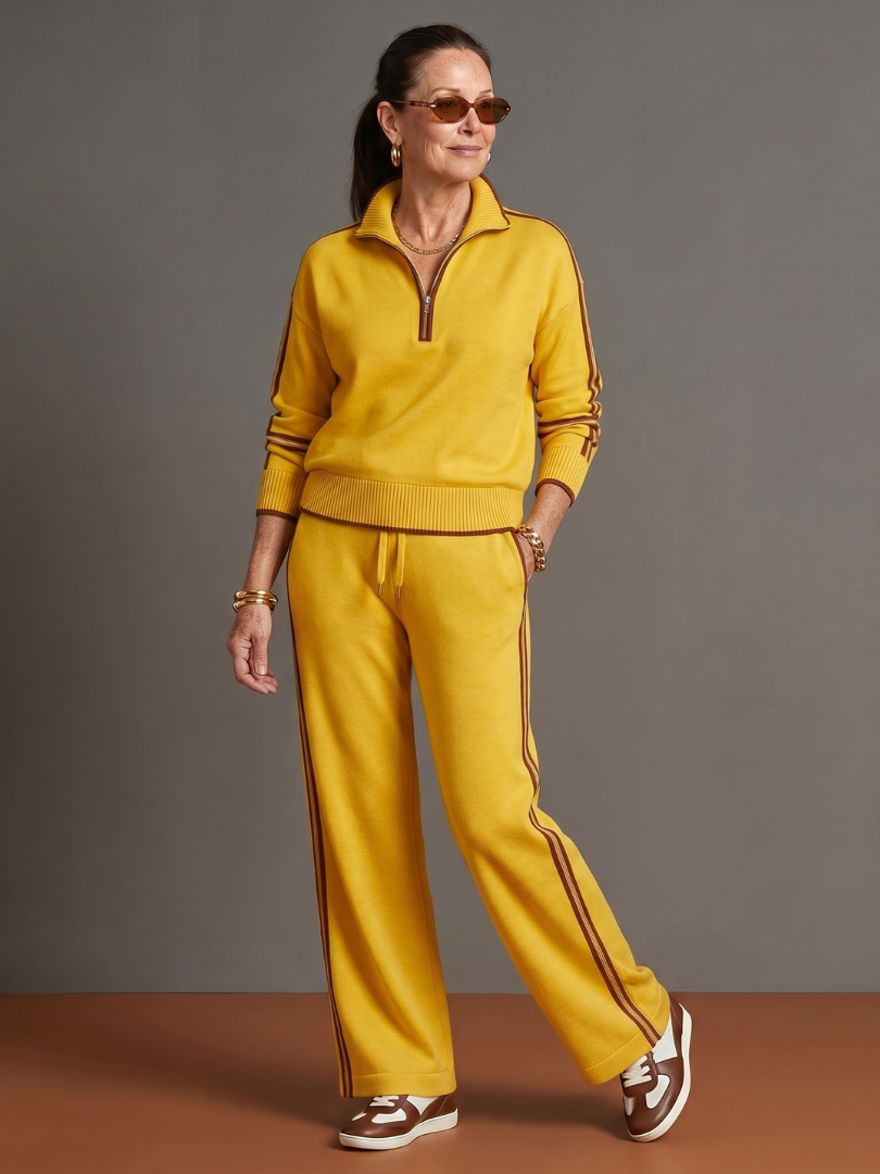 RAIN | Set with zip-neck top and wide-leg pants