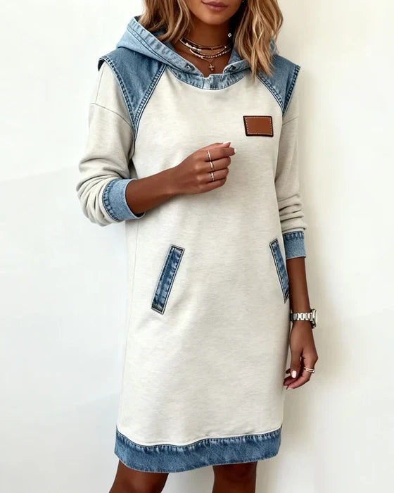 ALEXA | Long-sleeve hooded dress with contrast cuffs