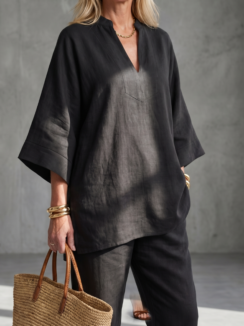 GEORGIANA | Relaxed V-neck tunic with gathered-hem pants