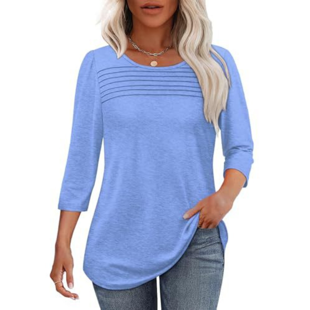 ALLISON | Pleated front top with long sleeves