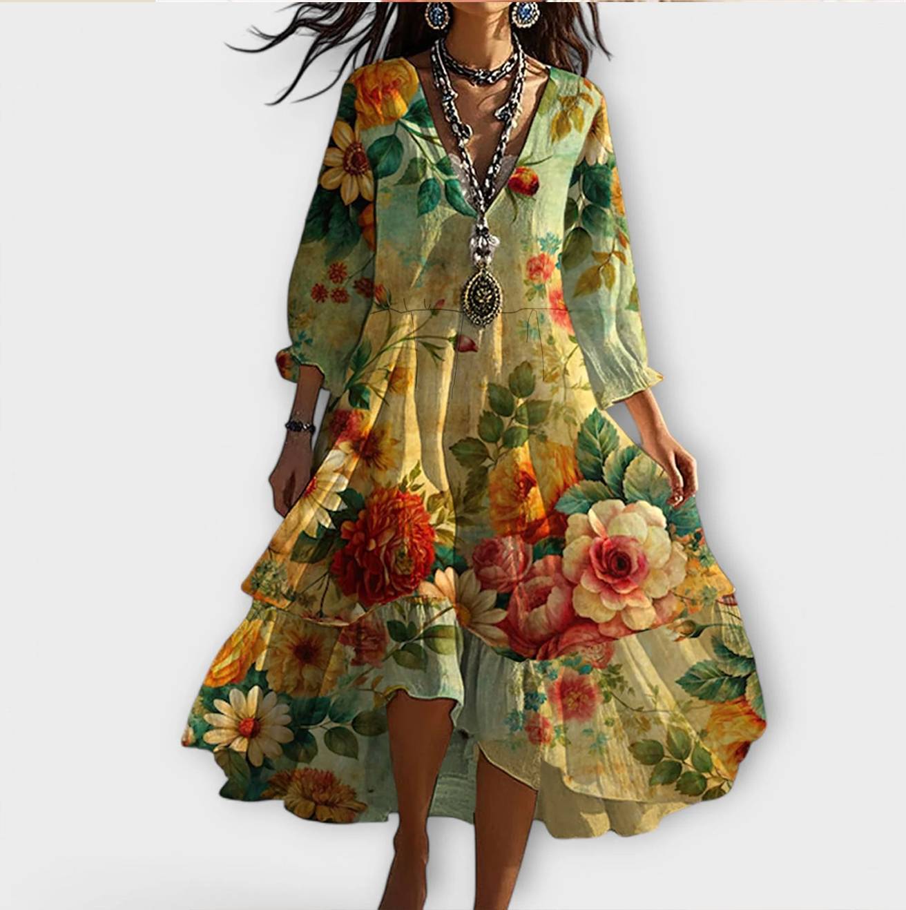 AVELINORAH | Midi dress with floral V-neck