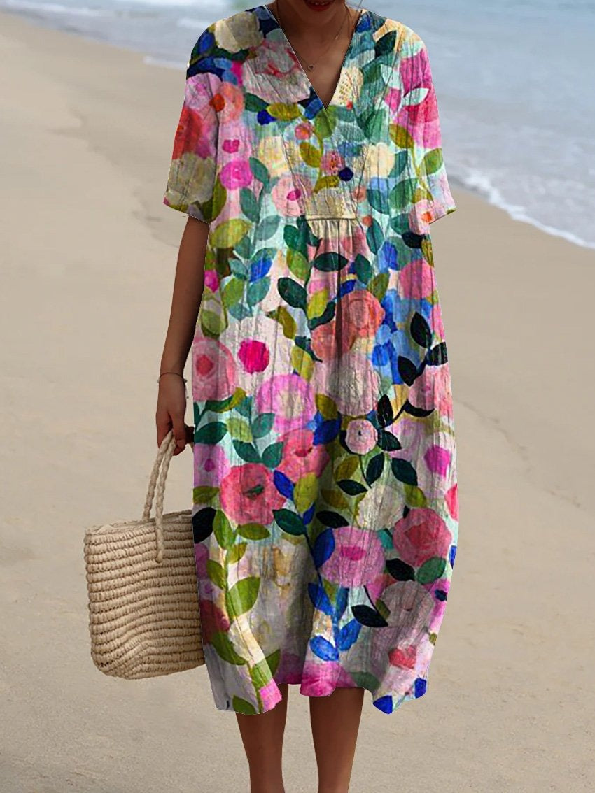 MARGARET | Flowy V-neck dress with short sleeves