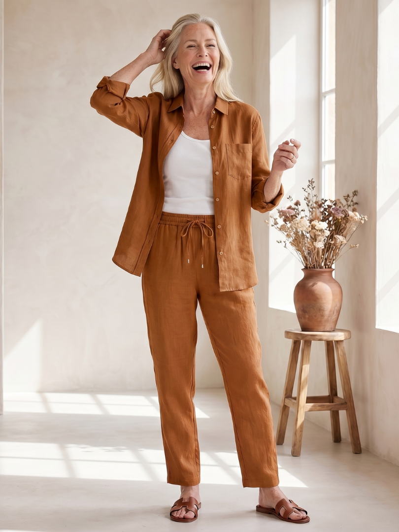 NOOR | Soft-touch button shirt and tapered pants set