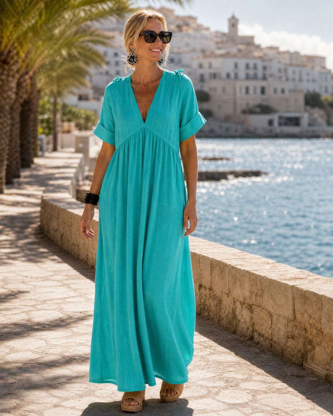 ZOMLA | Soft-textured V-neck flowing midi dress