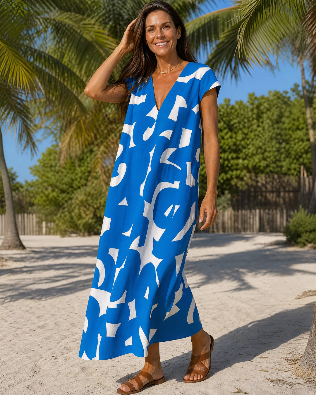 VERAIN | V-neck midi dress with abstract print