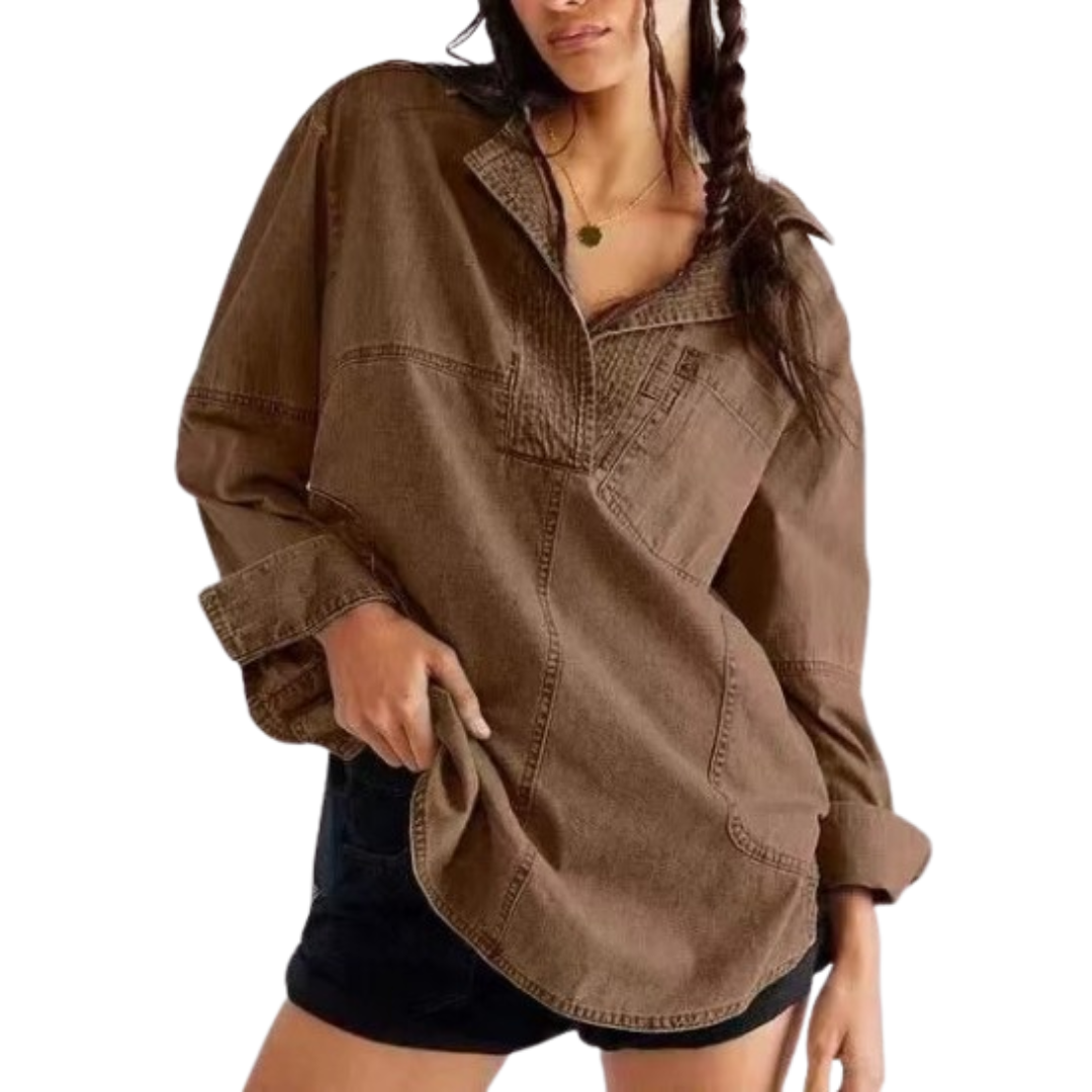 EMILIA | V-neck tunic top with button-up front