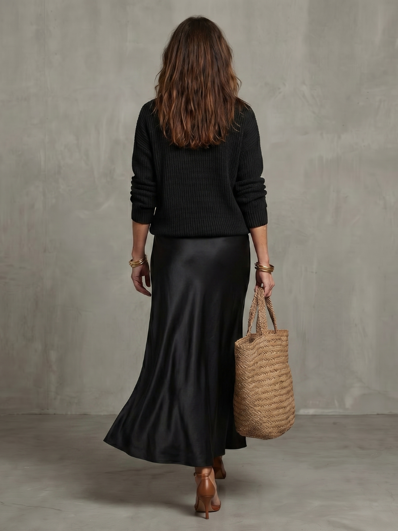 LUCIANA | Knit and satin skirt two-piece set