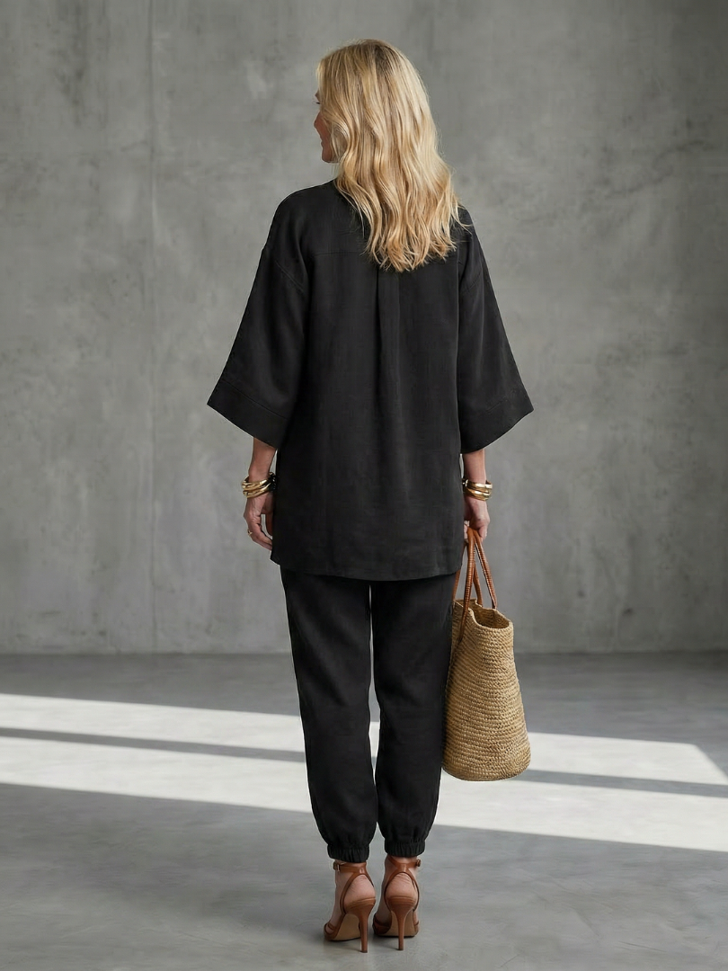 GEORGIANA | Relaxed V-neck tunic with gathered-hem pants