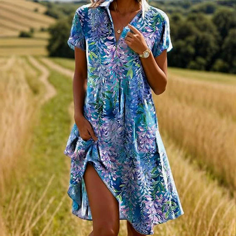 ALIYAH | Breezy knee-length dress with leaf print