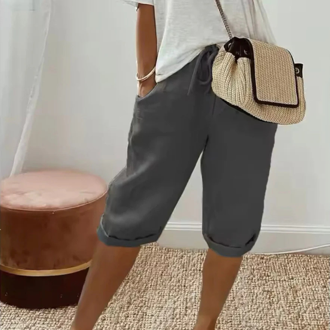 FENLEY | Linen capri shorts with drawstring waist