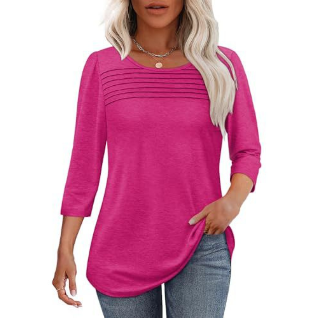 ALLISON | Pleated front top with long sleeves