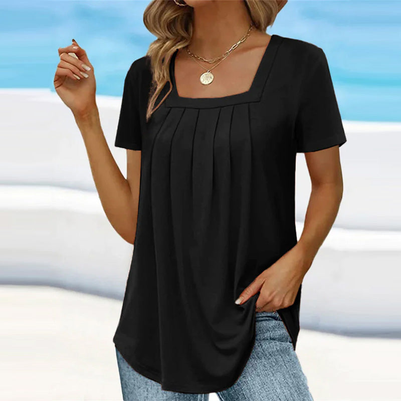ATHENA | Pleated blouse with square neckline