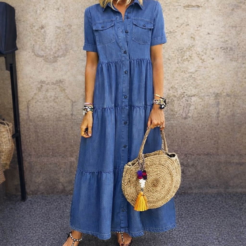 ELIZABETH | Relaxed tiered dress with button-front placket
