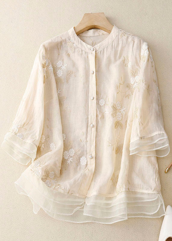 ALTHEA | Button-front blouse with floral embroidery