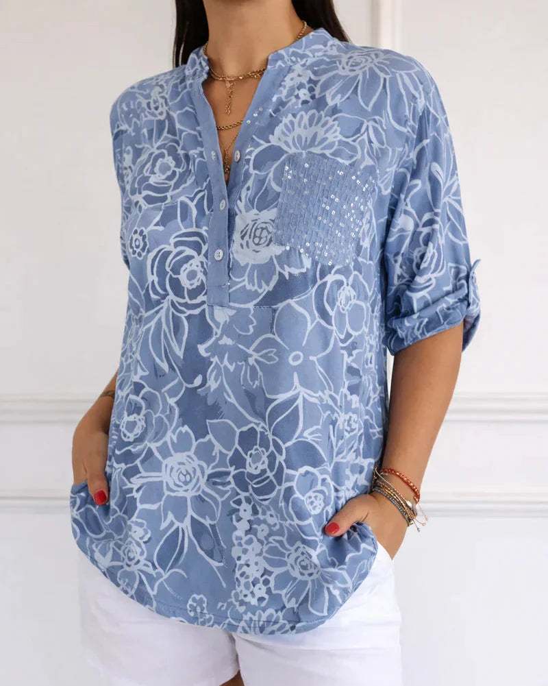 AVERY | Floral blouse with chest pocket