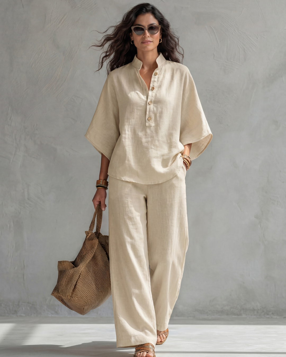 ELENA | Button-front top and wide-leg pants set