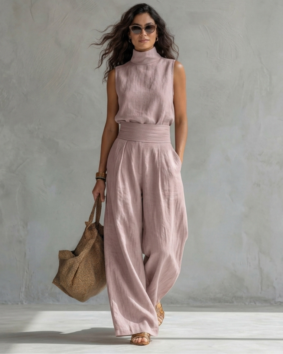 MARIA | Sleeveless high-neck set with wide-leg pants