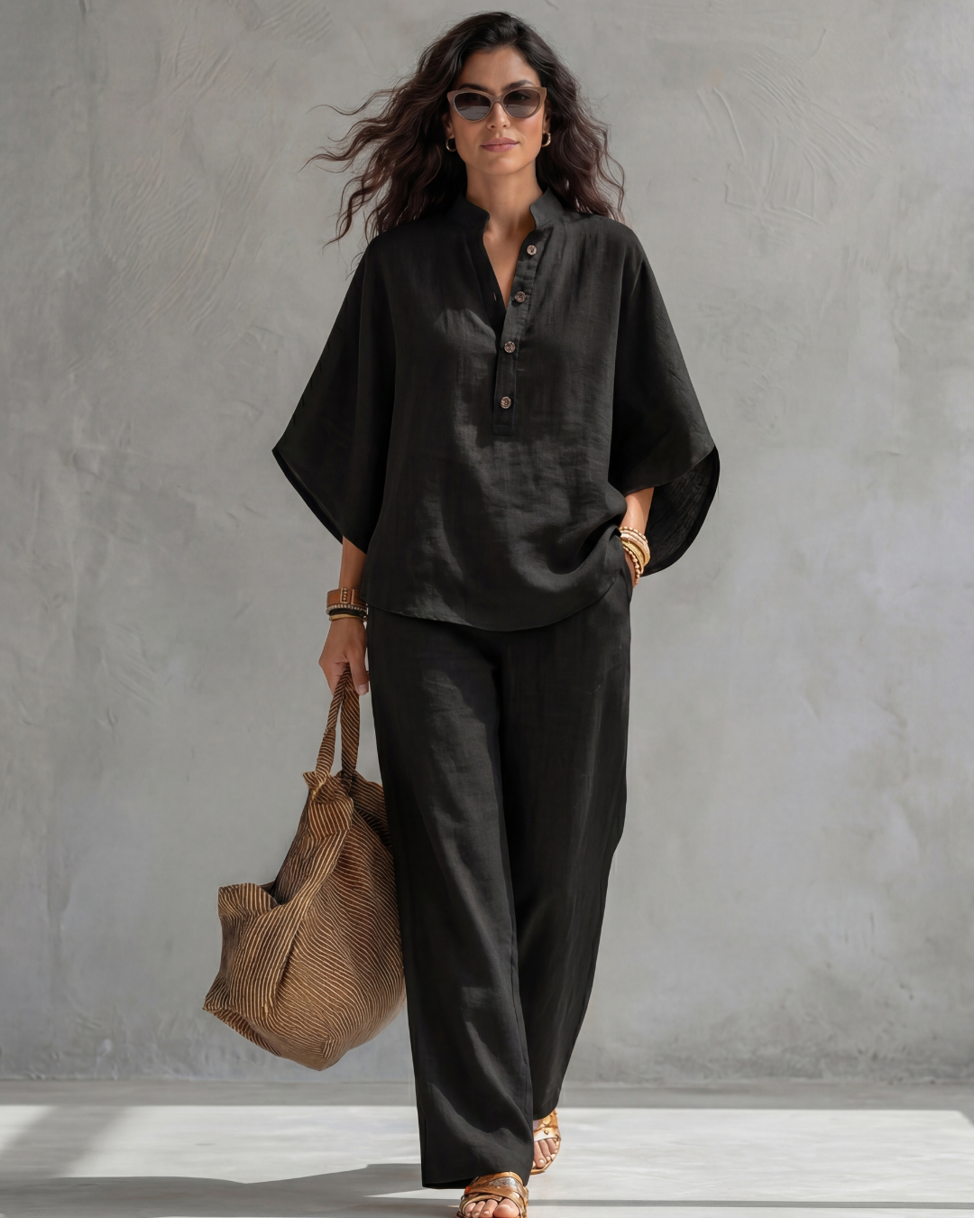 ELENA | Button-front top and wide-leg pants set