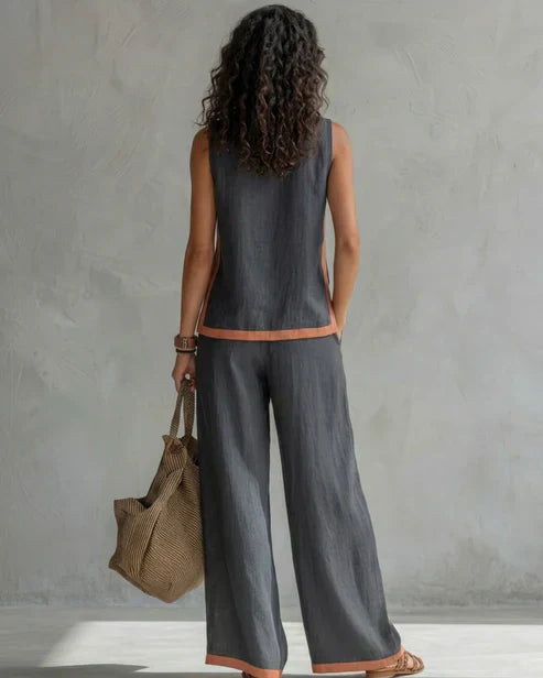 LEILA | Sleeveless two-piece set with fluid pants