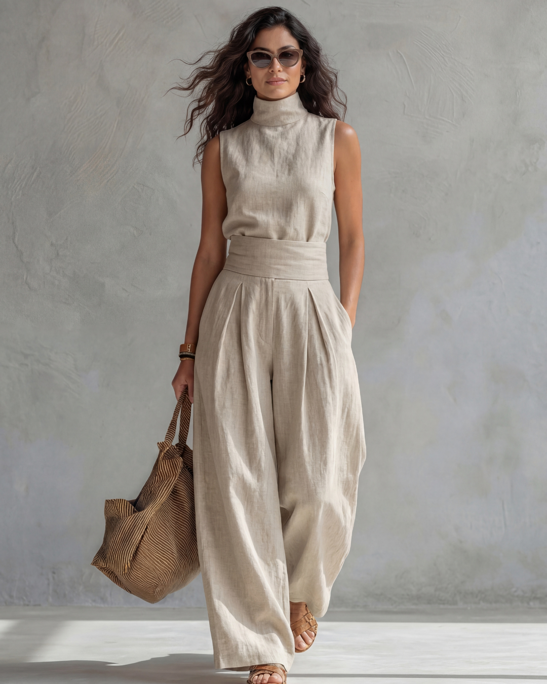 MARIA | Sleeveless high-neck set with wide-leg pants
