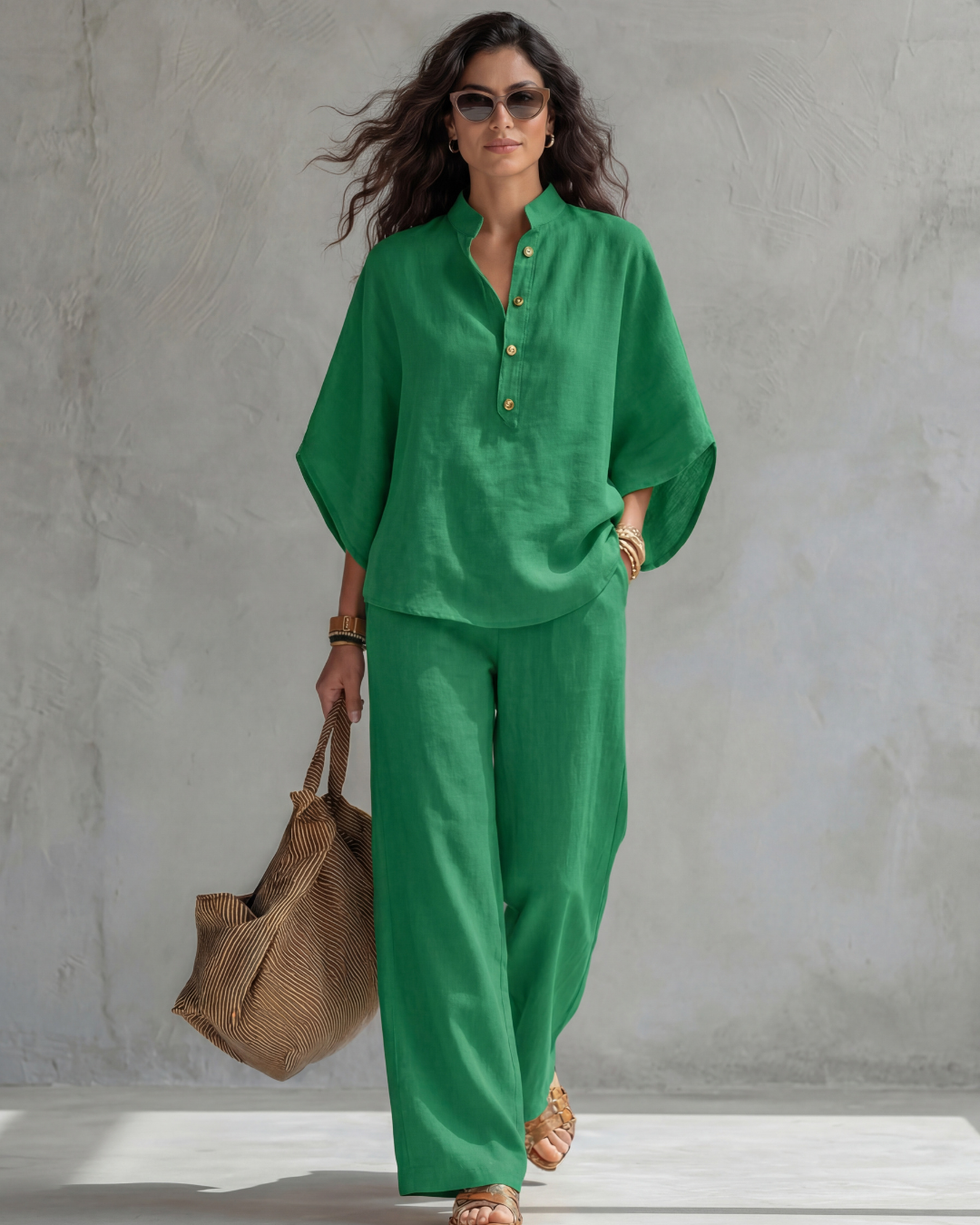 ELENA | Button-front top and wide-leg pants set