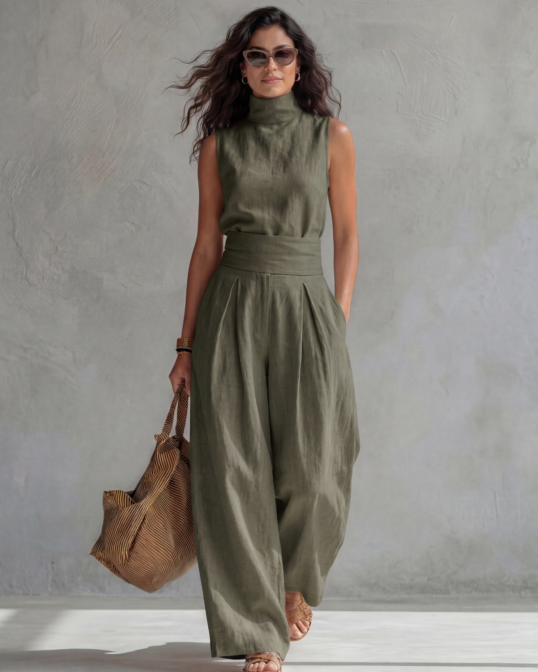 MARIA | Sleeveless high-neck set with wide-leg pants