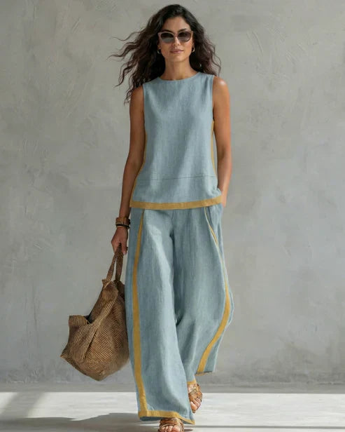 LEILA | Sleeveless two-piece set with fluid pants