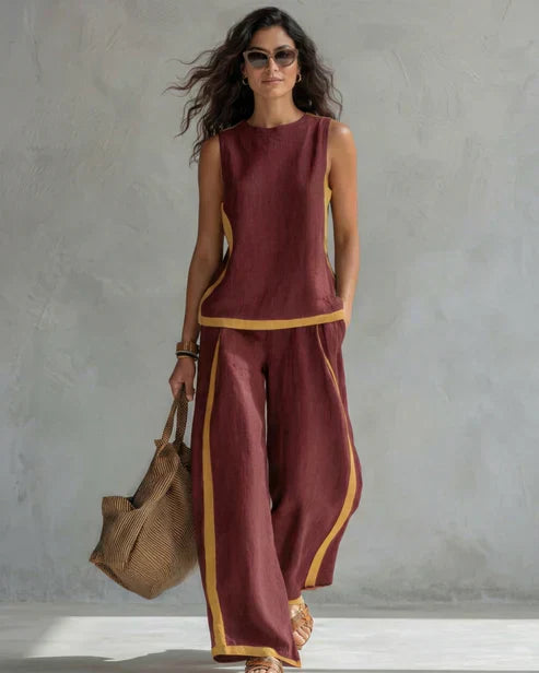 LEILA | Sleeveless two-piece set with fluid pants