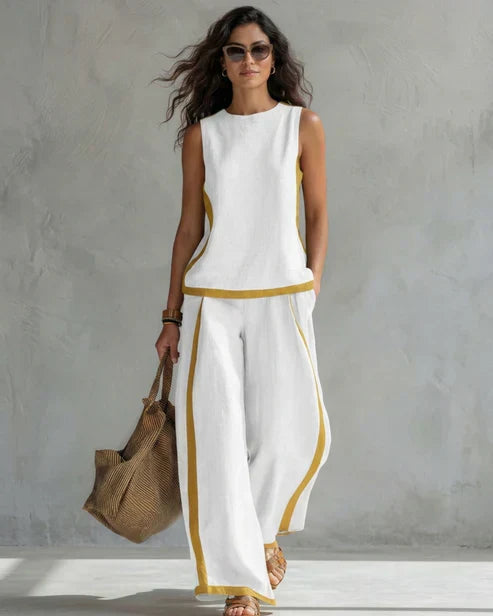 LEILA | Sleeveless two-piece set with fluid pants