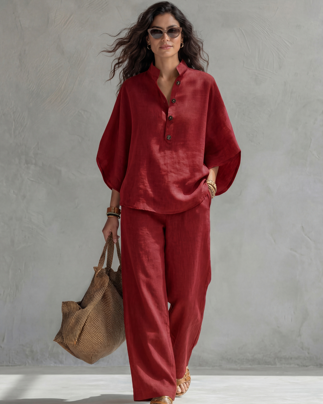 ELENA | Button-front top and wide-leg pants set