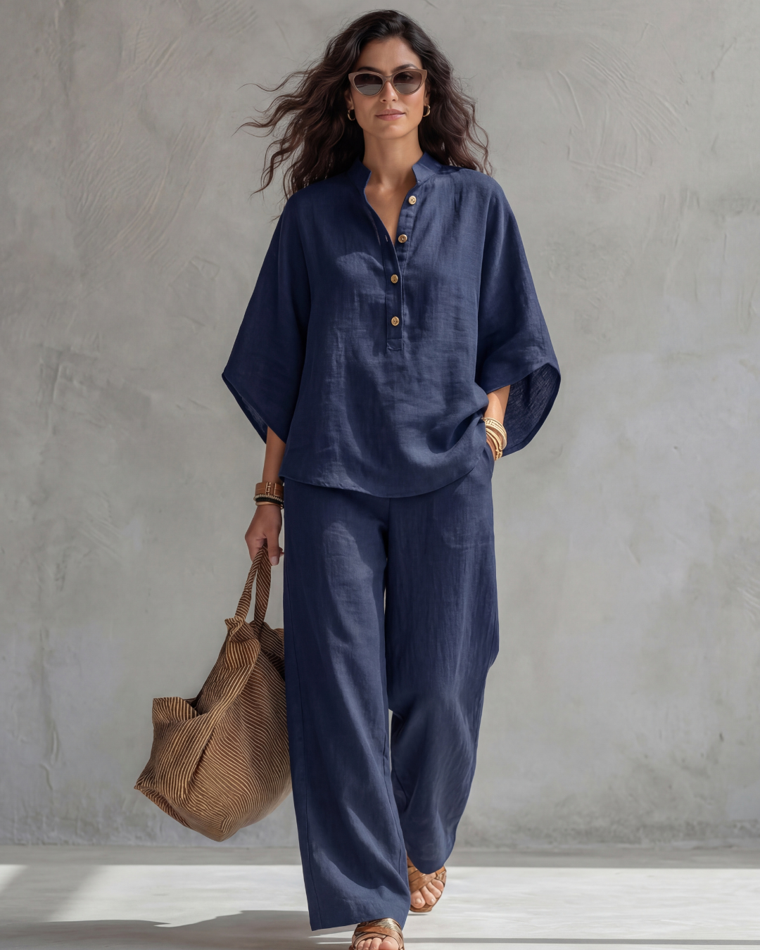 ELENA | Button-front top and wide-leg pants set